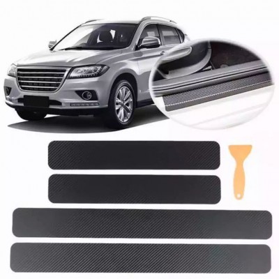 汽車門檻4D碳纖維貼紙車門防刮條防踢貼膜保護墊門檻條碳纖維紋